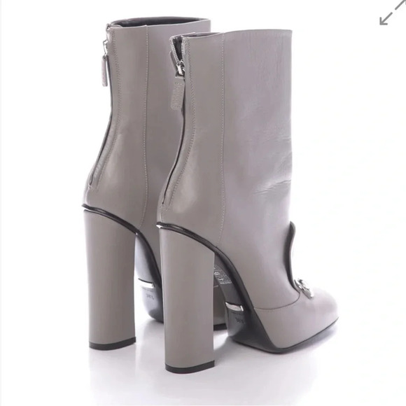 Gucci Leather Twiggy Horse-bit mid calf Boot high heel storm Grey size 37.5 - Picture 2 of 12
